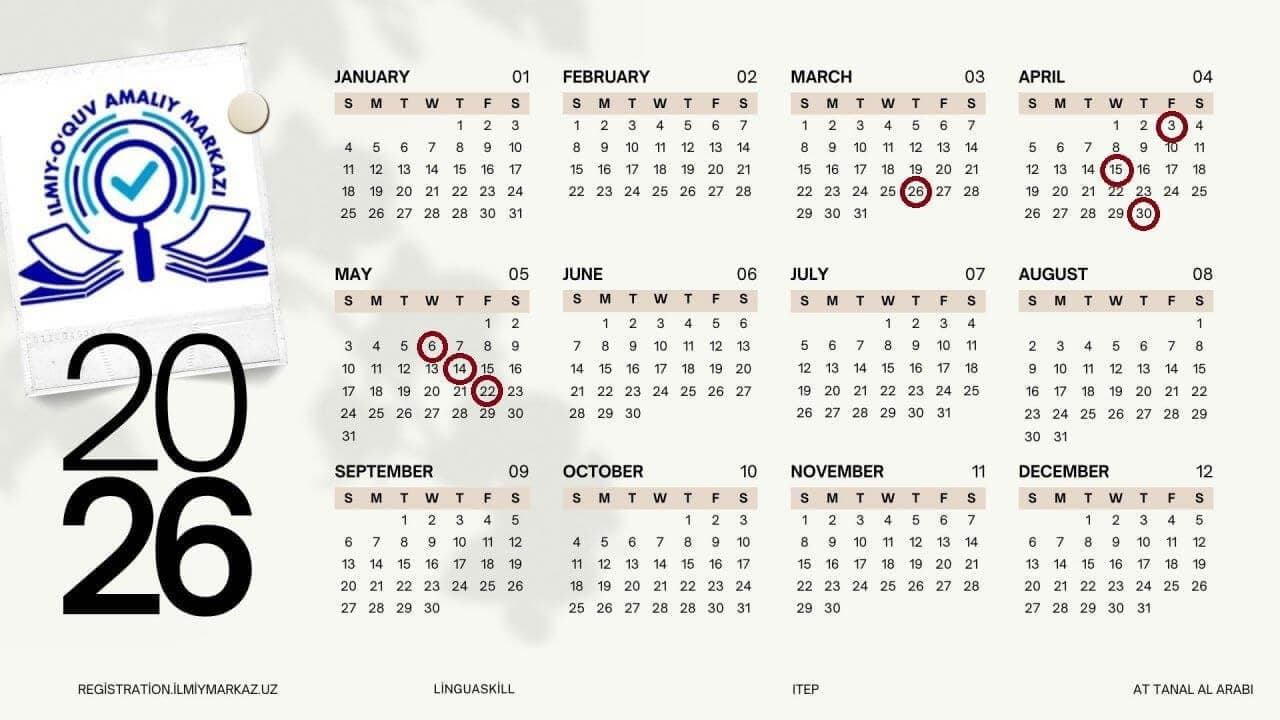 2026-yilgi xalqaro imtihonlar taqvimi