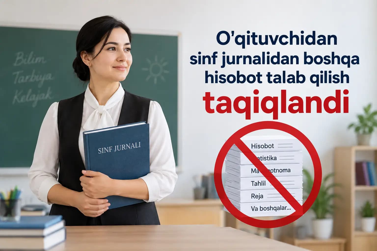 O’qituvchidan sinf jurnalidan boshqa hisobot talab qilish taqiqlandi