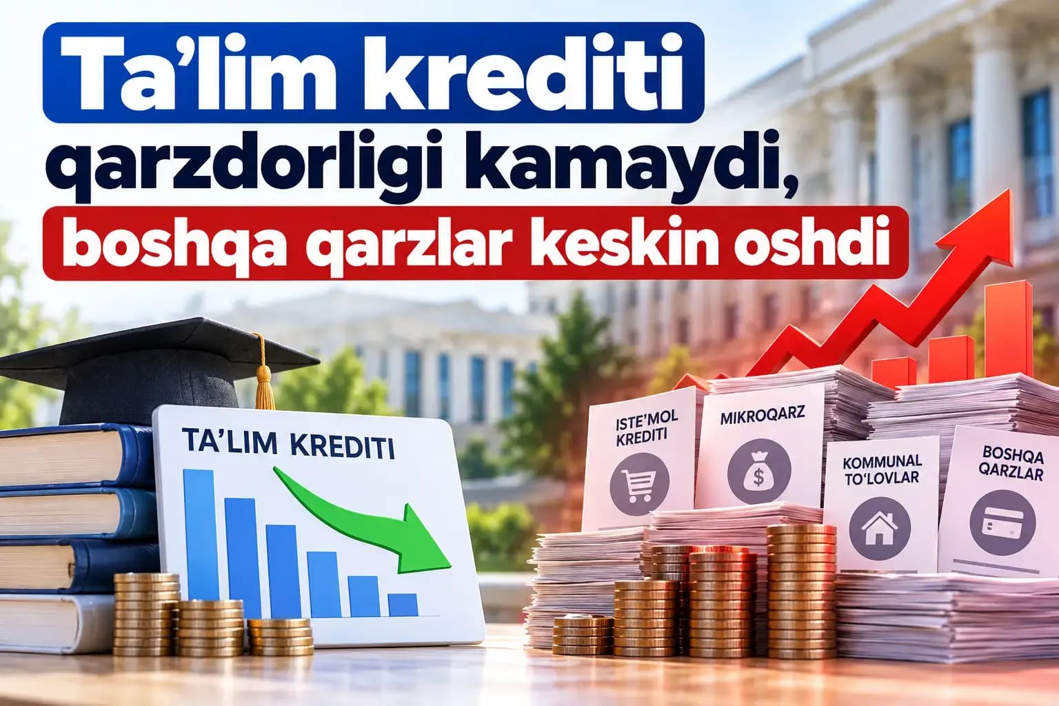 Ta’lim krediti qarzdorligi kamaydi, boshqa qarzlar keskin oshdi