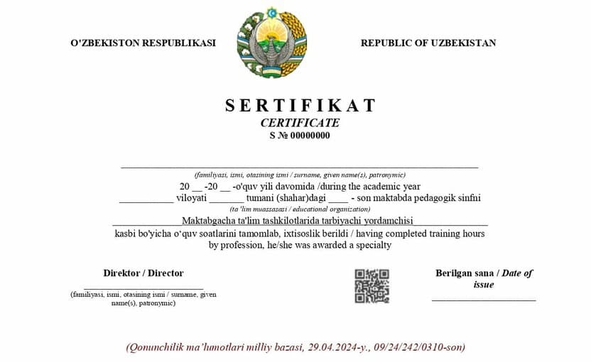 Maktab bitiruvchilari bog‘chada ishlashi mumkinmi? Yangi qoida