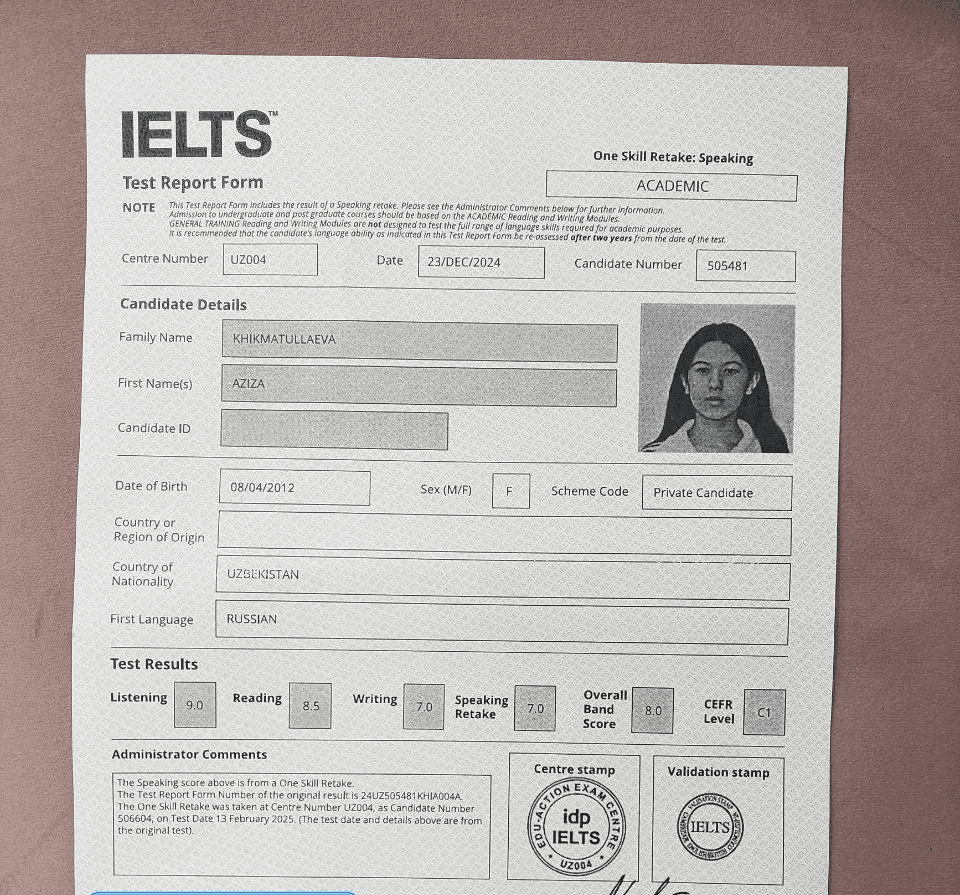 12 yoshli o‘quvchi IELTS 8.0 ball oldi: Rekord natija