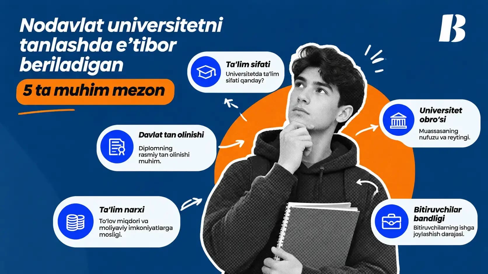 Nodavlat universitetni tanlashda e’tibor beriladigan 5 ta muhim mezon