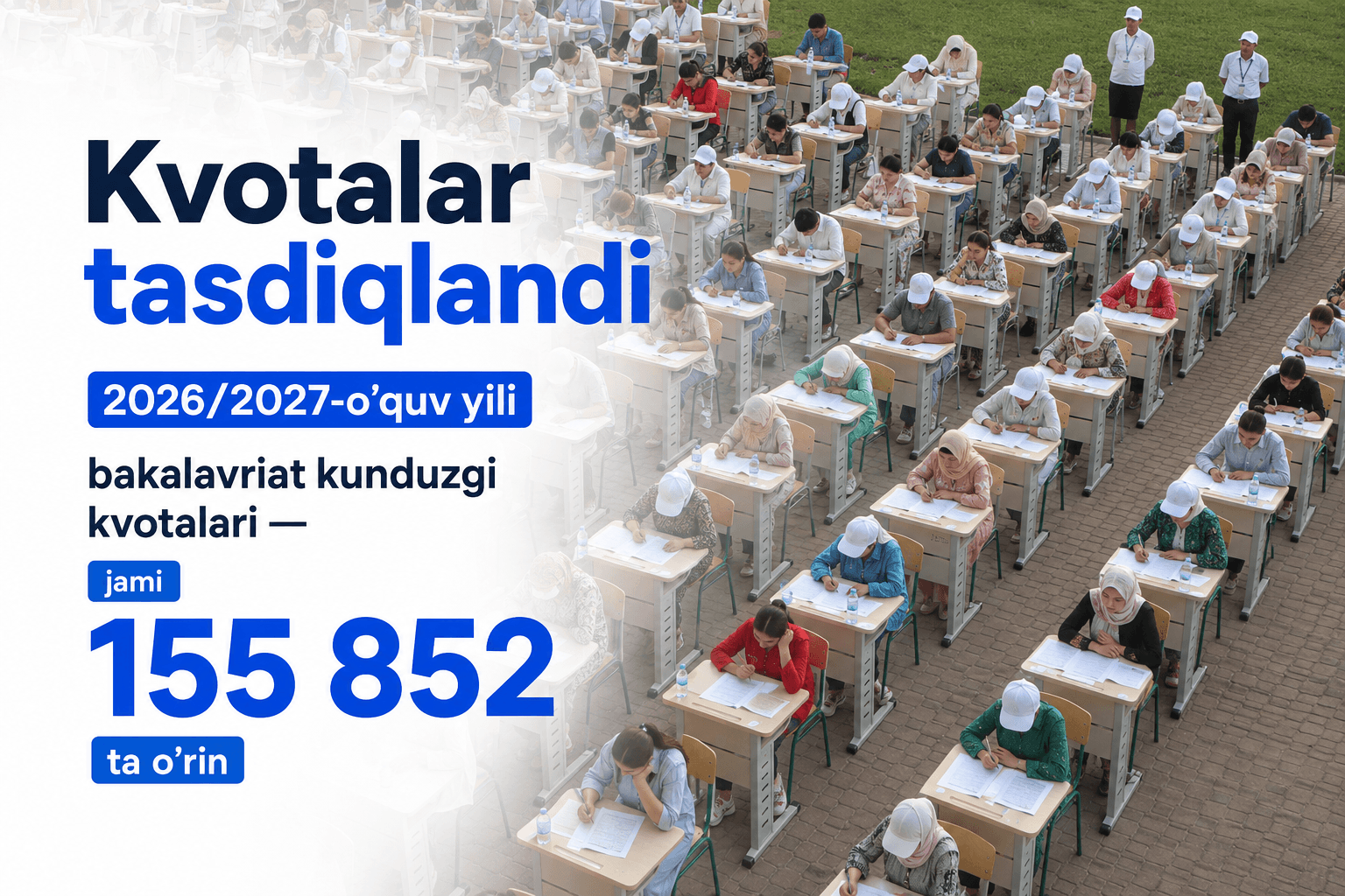 2026/2027-o’quv yili bakalavriat kunduzgi kvotalari — jami 155 852 ta o’rin